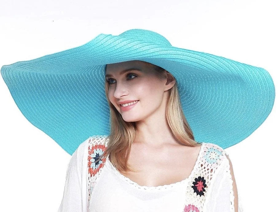 Aqua Super Wide Brim Straw Hat