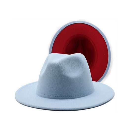 Baby Blue and Red Fedora