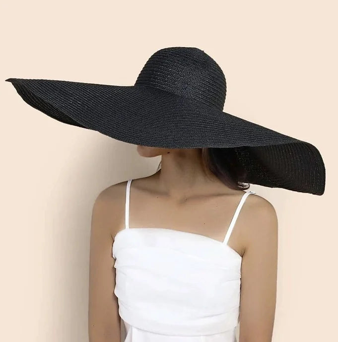 Black Super Wide Brim Straw Hat