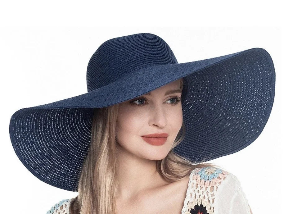 Navy Blue Floppy Straw Hat