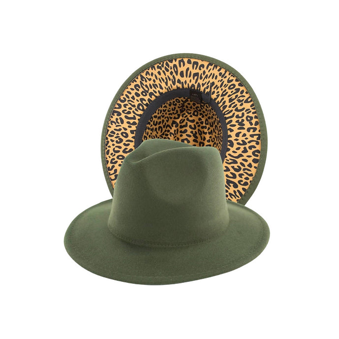 Olive Green and Leopard Fedora