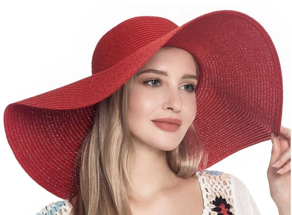 Red Floppy Straw Hat
