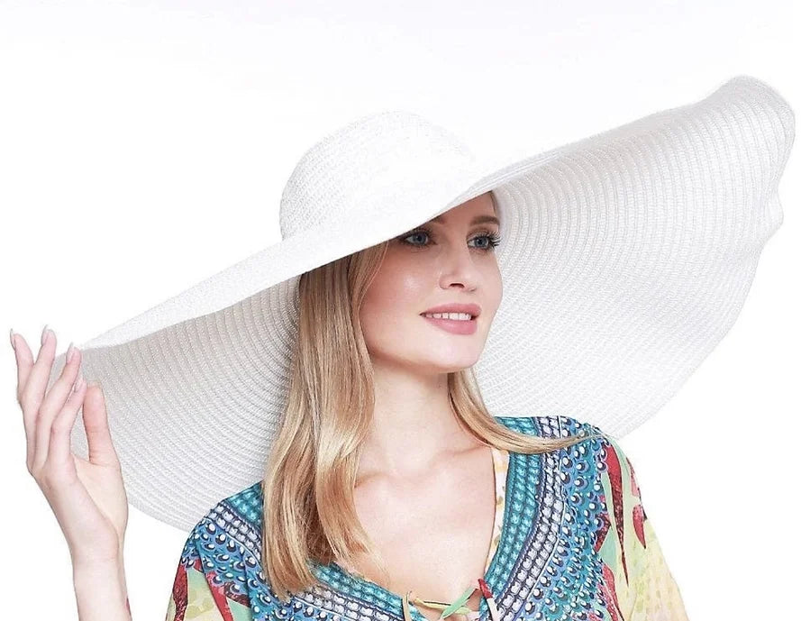 White Super Wide Brim Straw Hat