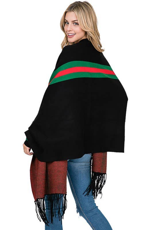 Fancy Poncho with Tassel-del - Natural