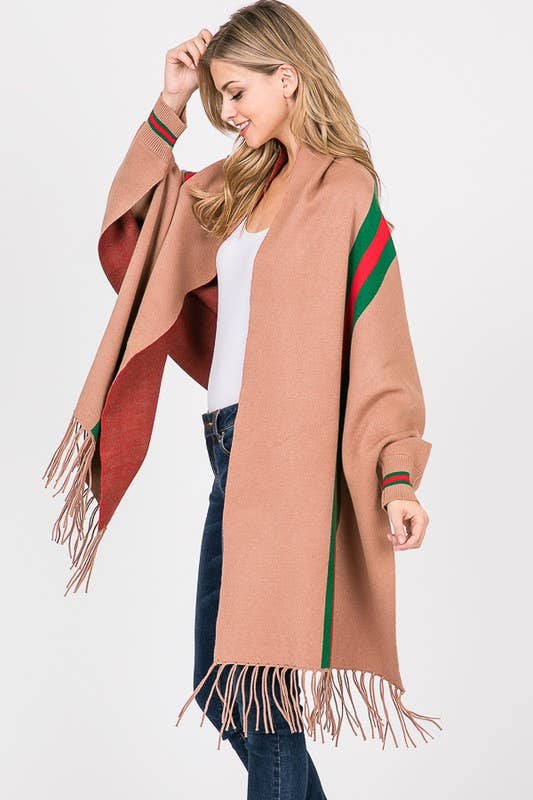 Fancy Poncho with Tassel-del - Natural