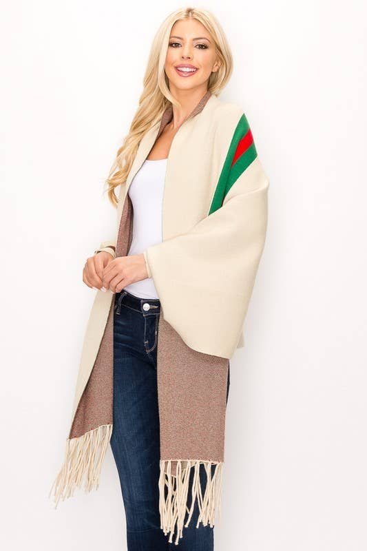 Fancy Poncho with Tassel-del - Natural