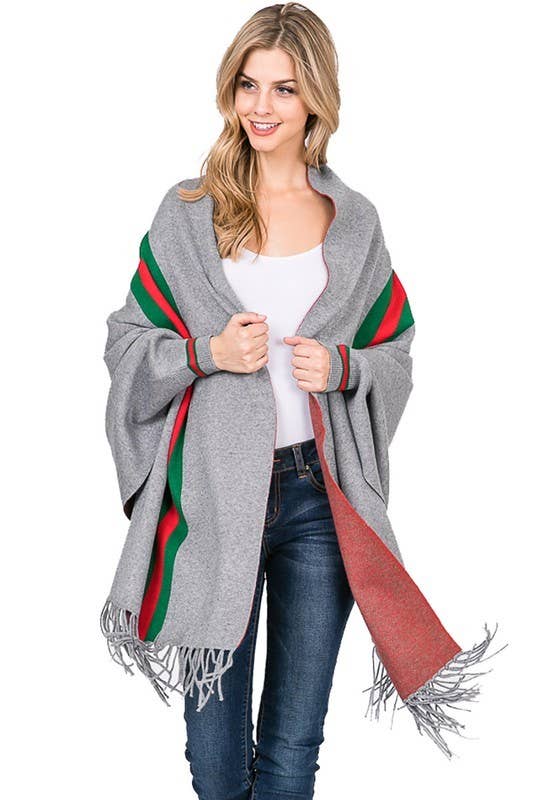 Fancy Poncho with Tassel-del - Natural