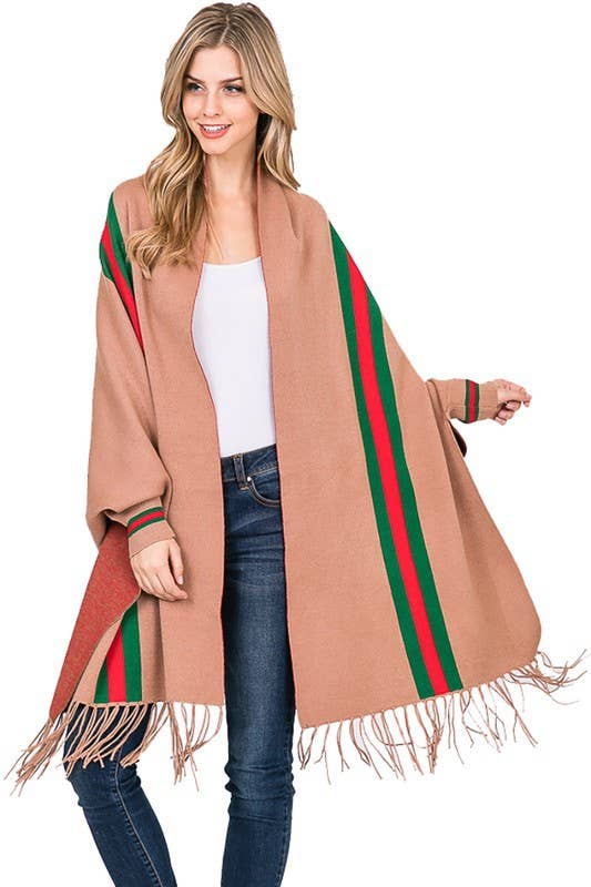 Fancy Poncho with Tassel-del - Grey