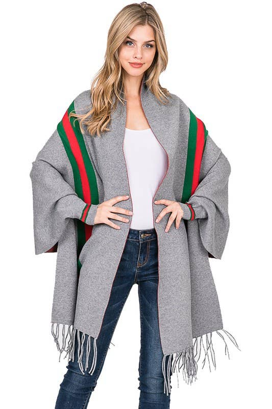 Fancy Poncho with Tassel-del - Black