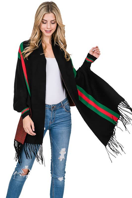 Fancy Poncho with Tassel-del - Black